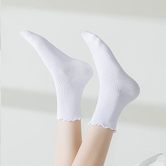 Womens Socks, Breathable Cool Knit Cotton Lettuce Crew Frilly Sock (6 Pairs)