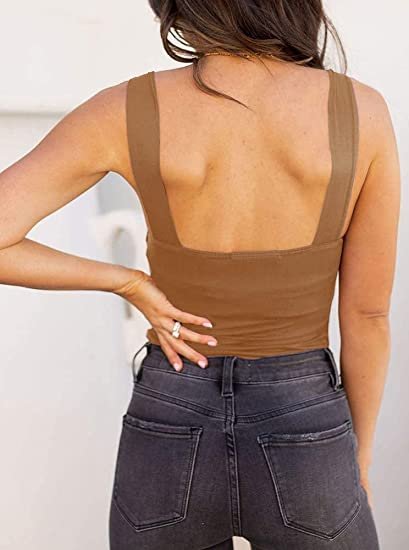Womens Sexy Square Neck Sleeveless Tank Tops Bodysuits Clubwear