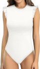 Women's Body Suits Cute Crew Neck Ruffle Sleeveless Slim Fit Bodysuit